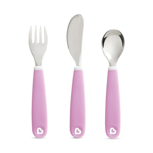 Munchkin 3pk Splash Fork Knife Spoon-Purple