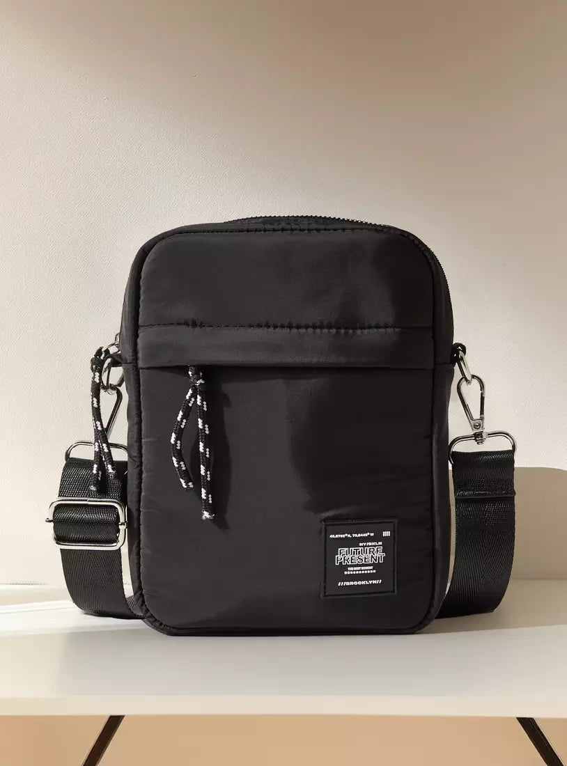Max Typography Applique Crossbody Bag with Adjustable Strap