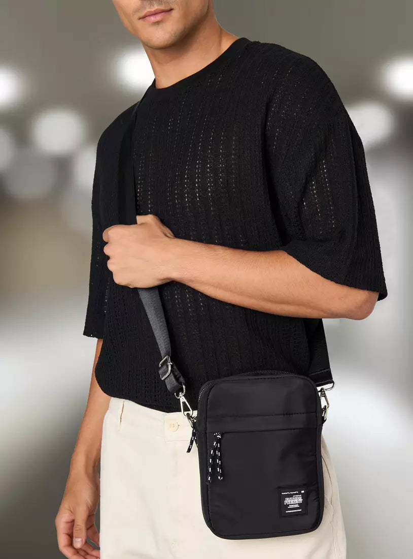 Max Typography Applique Crossbody Bag with Adjustable Strap