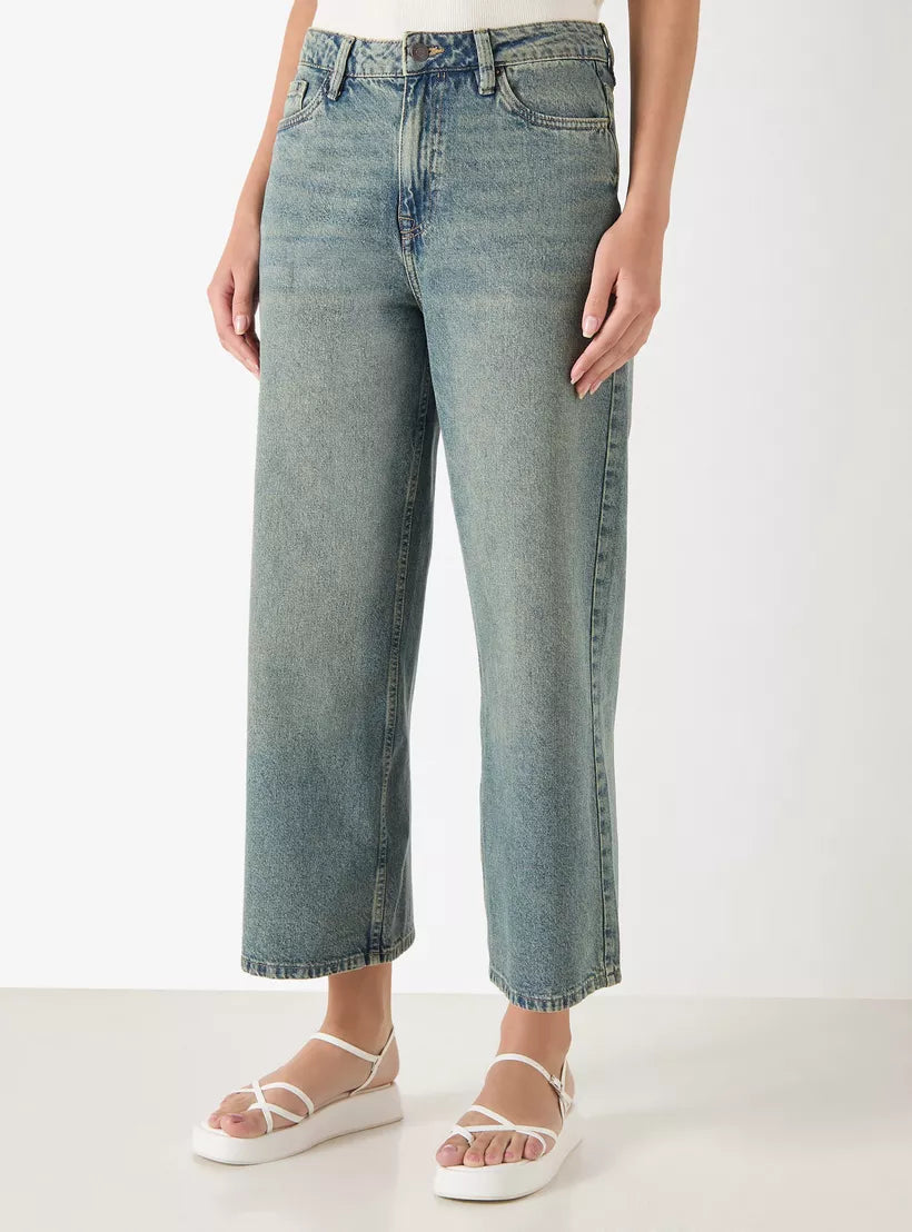 Splash Solid Mid-Rise Wide Leg Jeans