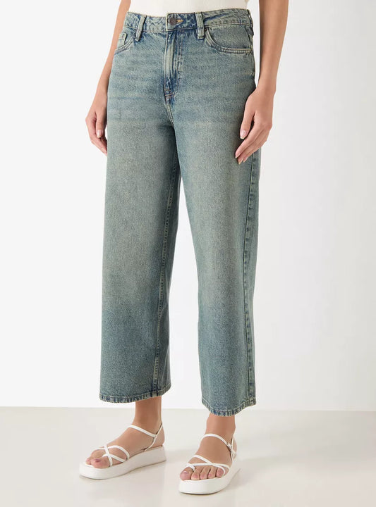 Splash Solid Mid-Rise Wide Leg Jeans