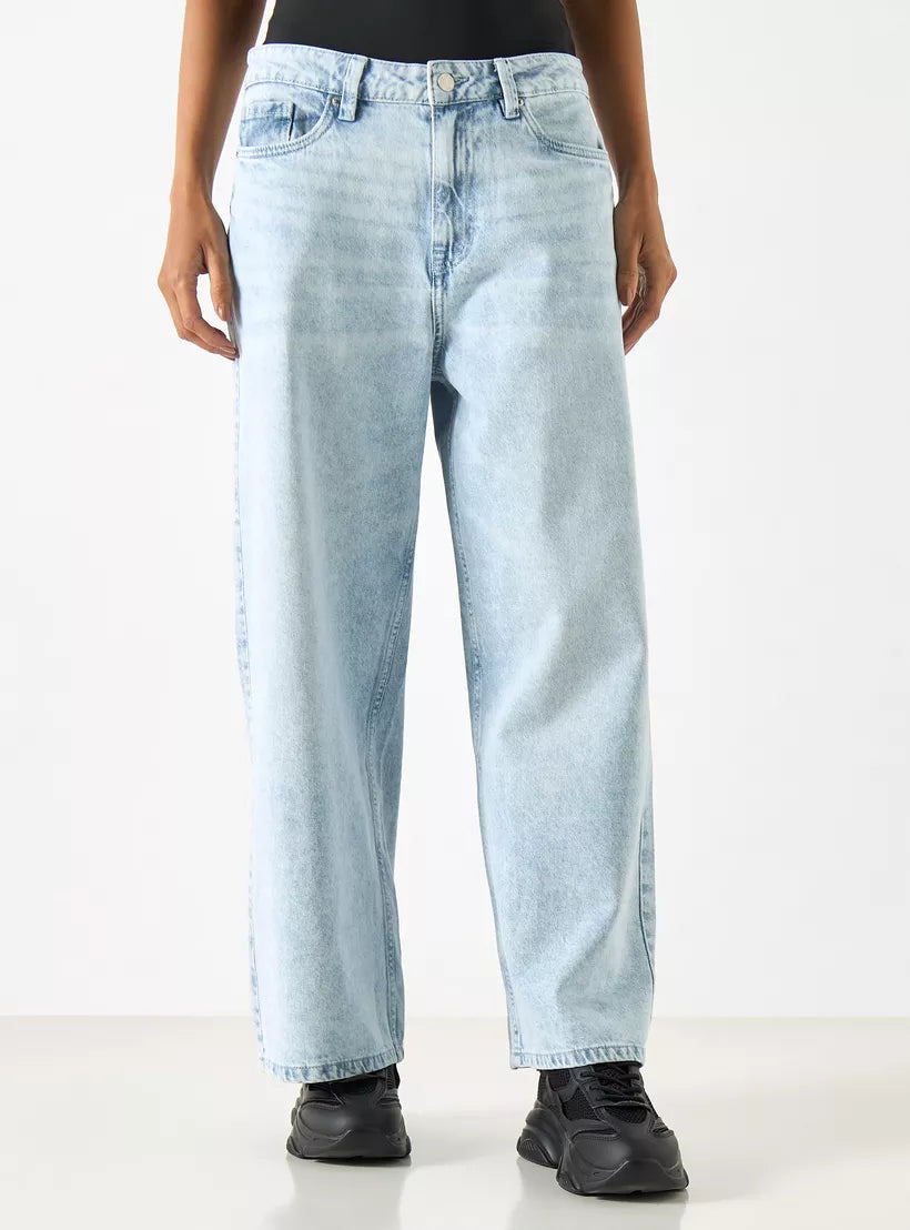 Splash Solid Mid-Rise Wide Leg Jeans
