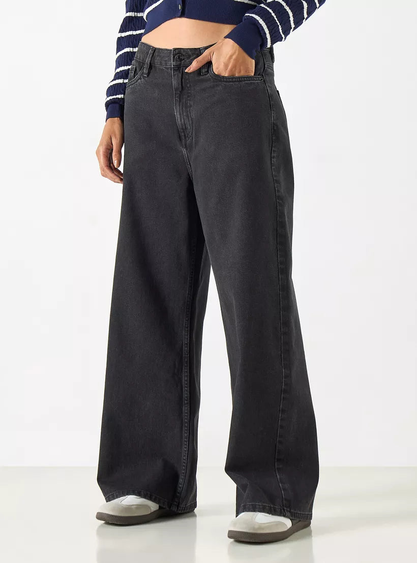 Splash Solid Mid-Rise Wide Leg Jeans