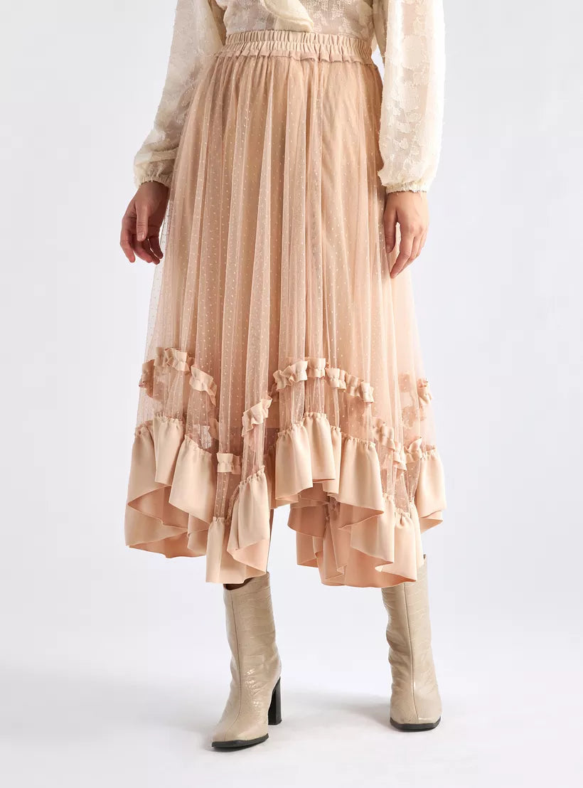 Splash Textured Asymmetric Skirt with Ruffle Detail