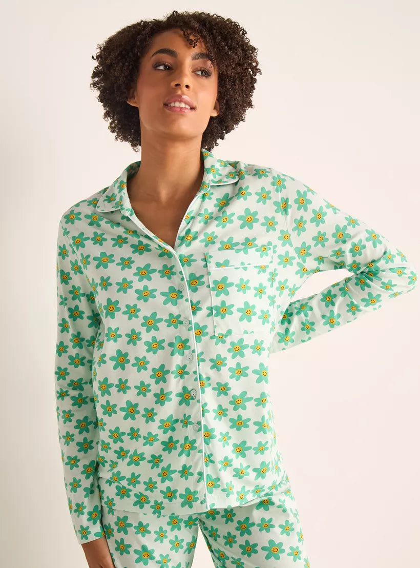 Splash Floral Print Shirt and Pyjama Set