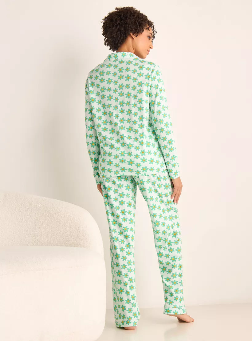 Splash Floral Print Shirt and Pyjama Set