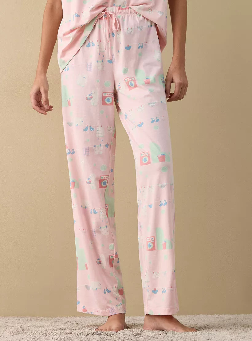 Splash Printed Short Sleeves T-shirt and Pyjama Set