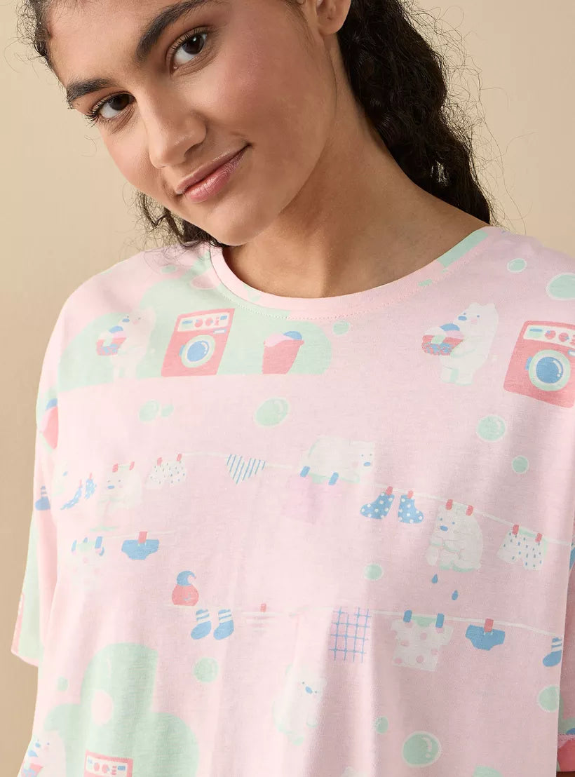 Splash Printed Short Sleeves T-shirt and Pyjama Set