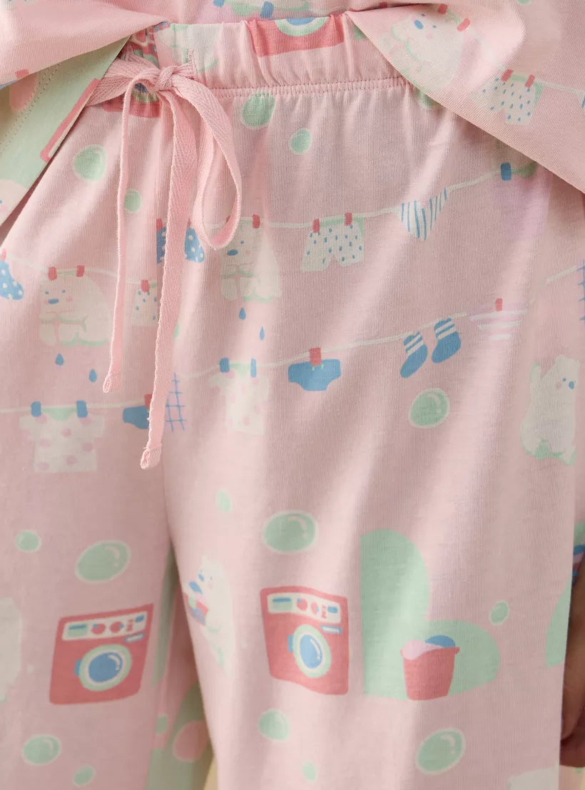 Splash Printed Short Sleeves T-shirt and Pyjama Set