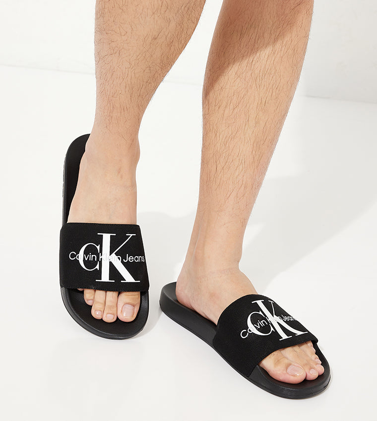 Calvin Klein Logo Printed Open Toe Slides