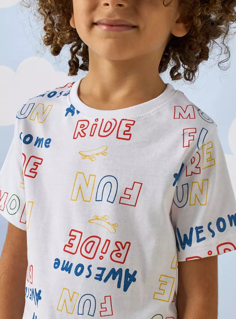 Max All-Over Typography Print Cotton T-shirt