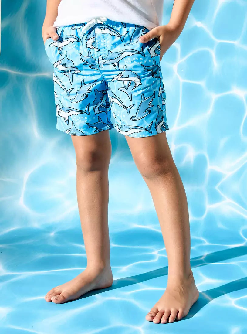 Max All-Over Shark Print Swim Shorts