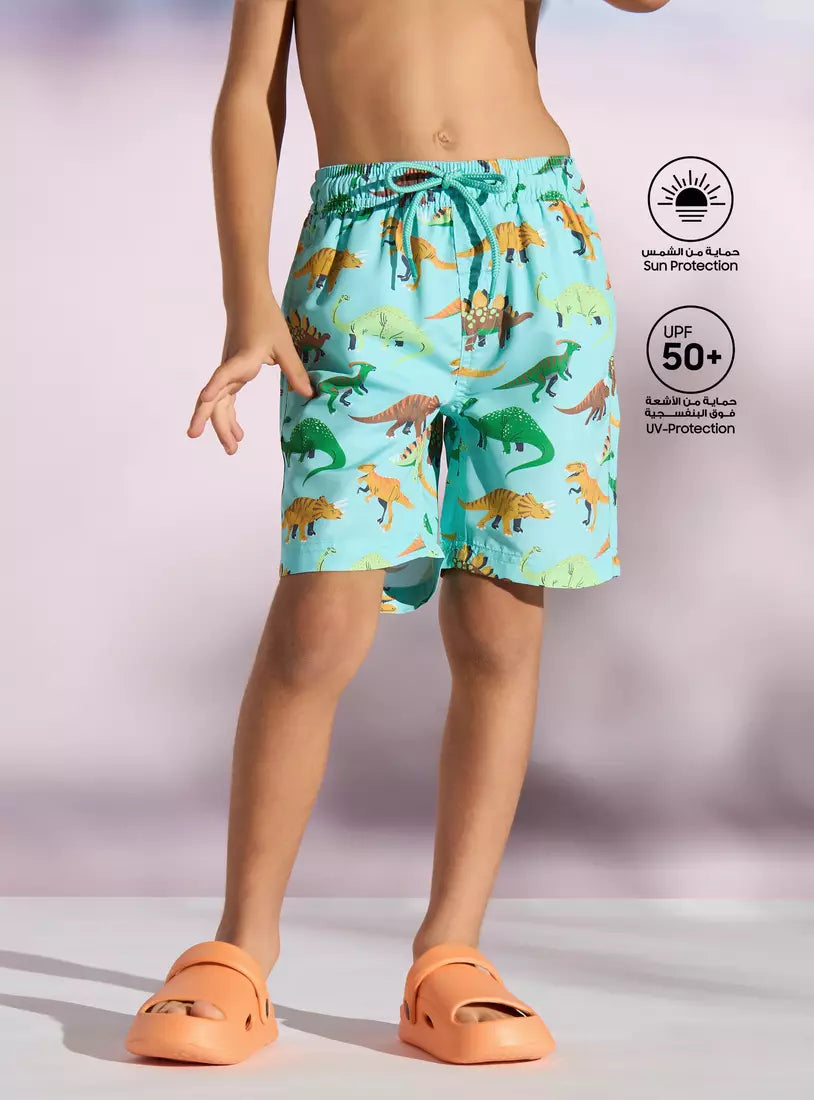 Max All-Over Dinosaur Print Swim Shorts