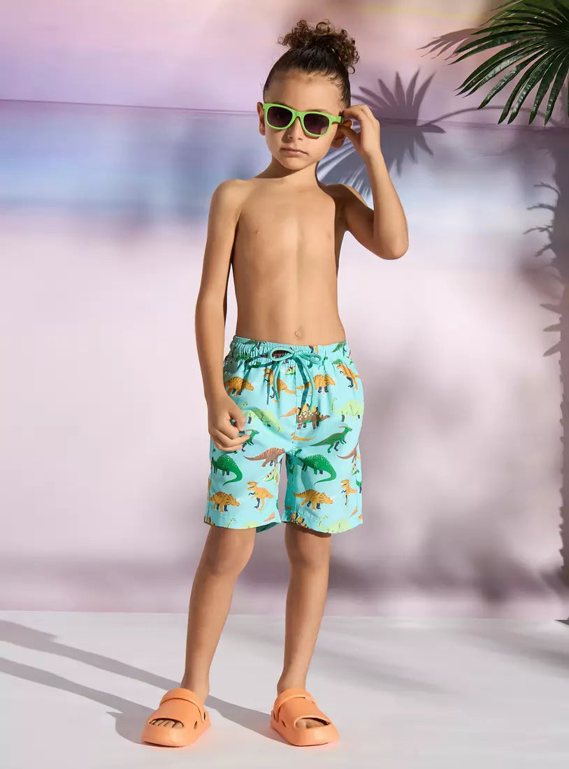 Max All-Over Dinosaur Print Swim Shorts