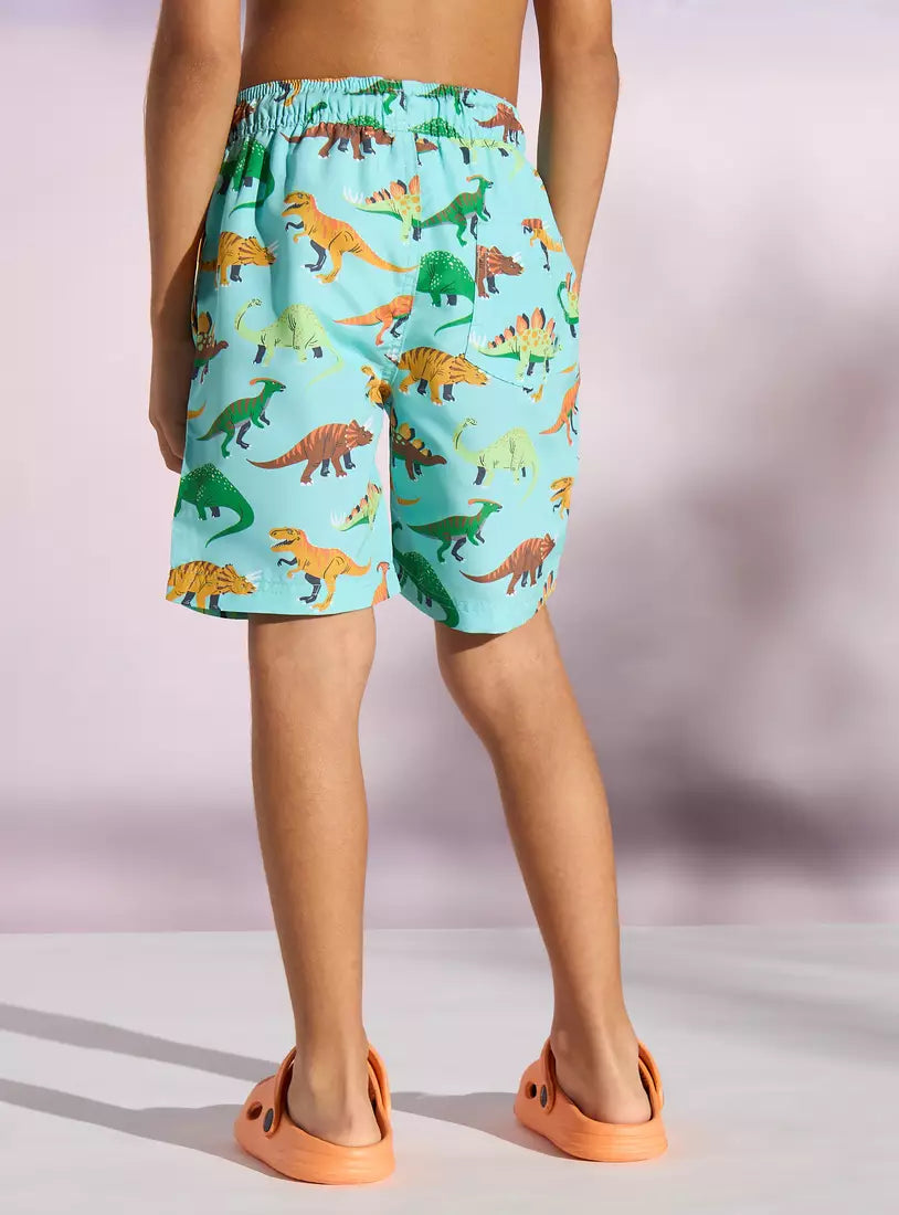 Max All-Over Dinosaur Print Swim Shorts