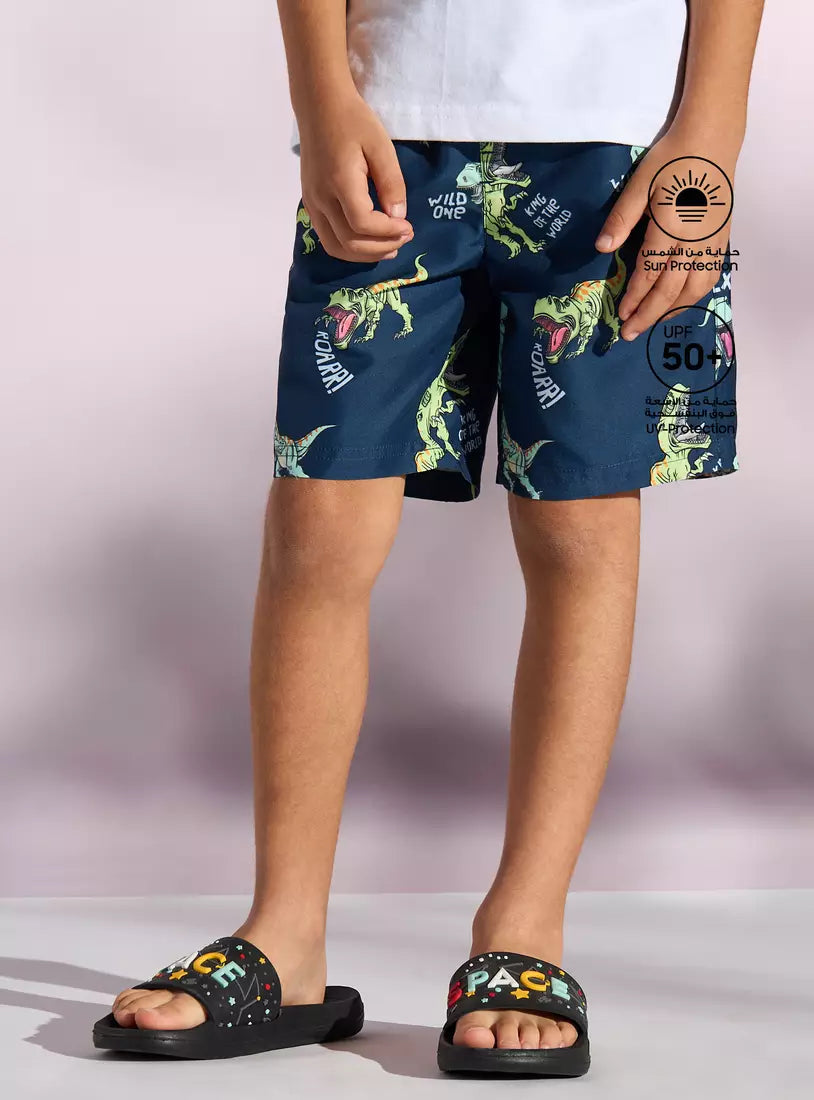 Max All-Over Dinosaur Print Swim Shorts