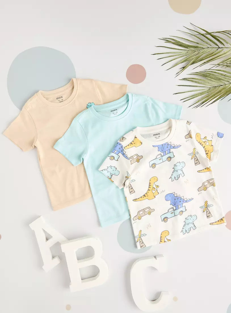 Max Pack of 3 - Dinosaur Print Cotton T-shirt