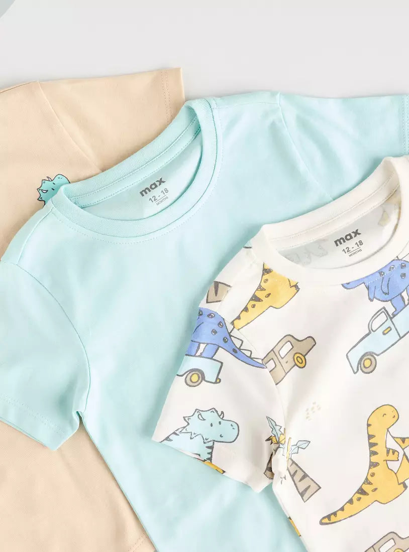 Max Pack of 3 - Dinosaur Print Cotton T-shirt