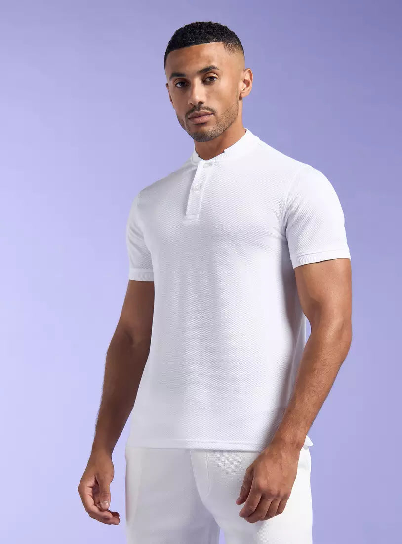 Max Textured Better Cotton Mandarin Collar Polo T-shirt