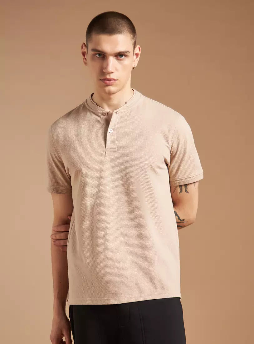 Max Textured Better Cotton Mandarin Collar Polo T-shirt
