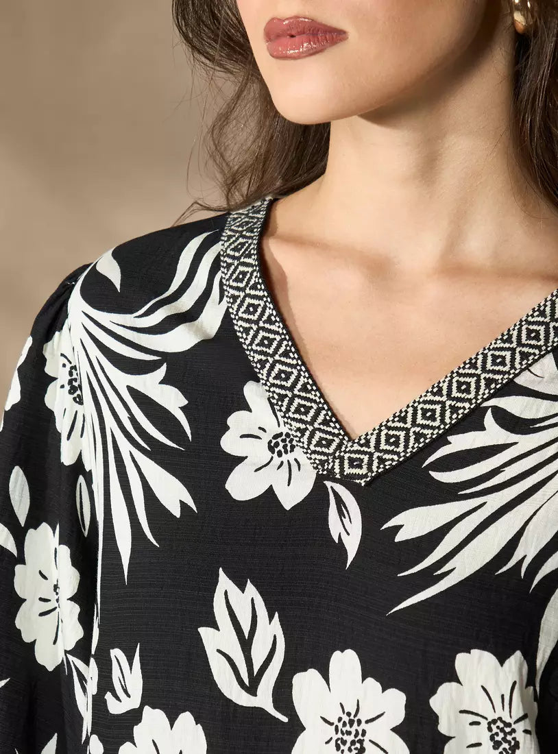 Max All-Over Floral Print V-Neck Linen Dress