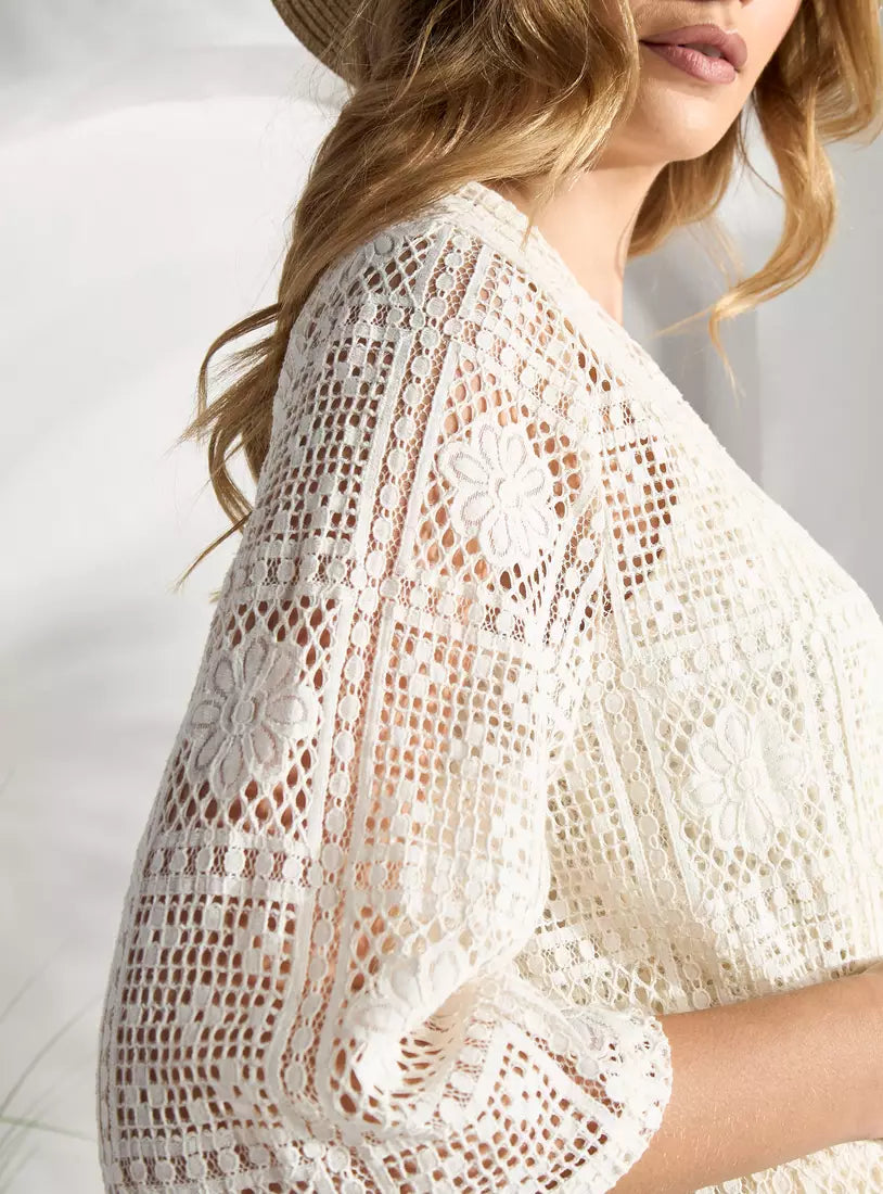 Max Longline Crochet Shrug with 3/4 Sleeves