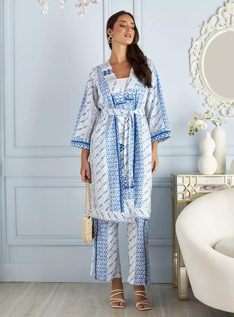 Max All-Over Print Longline Shrug with Tie-Up Belt