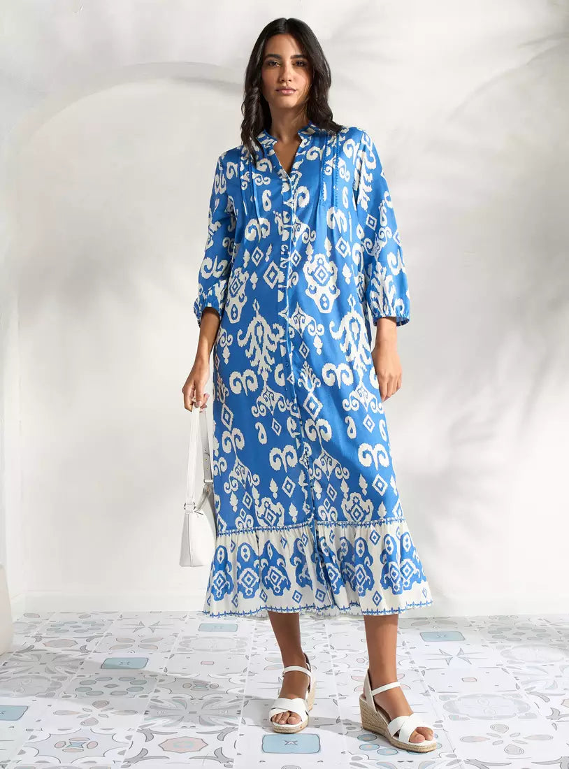 Max All-Over Print Linen Blend Shirt Dress