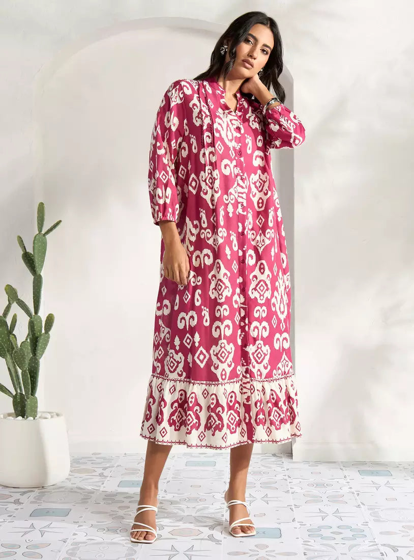 Max All-Over Print Linen Blend Shirt Dress