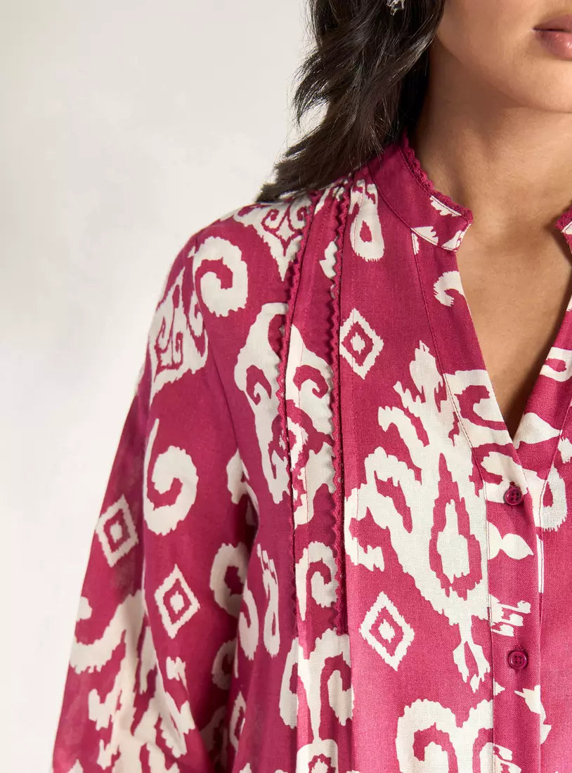 Max All-Over Print Linen Blend Shirt Dress