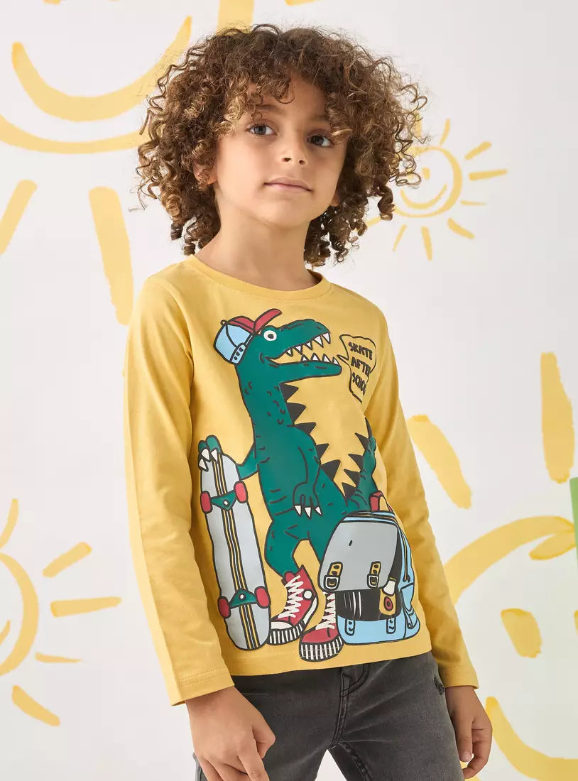 Max Dinosaur Skate Print Long Sleeves T-shirt