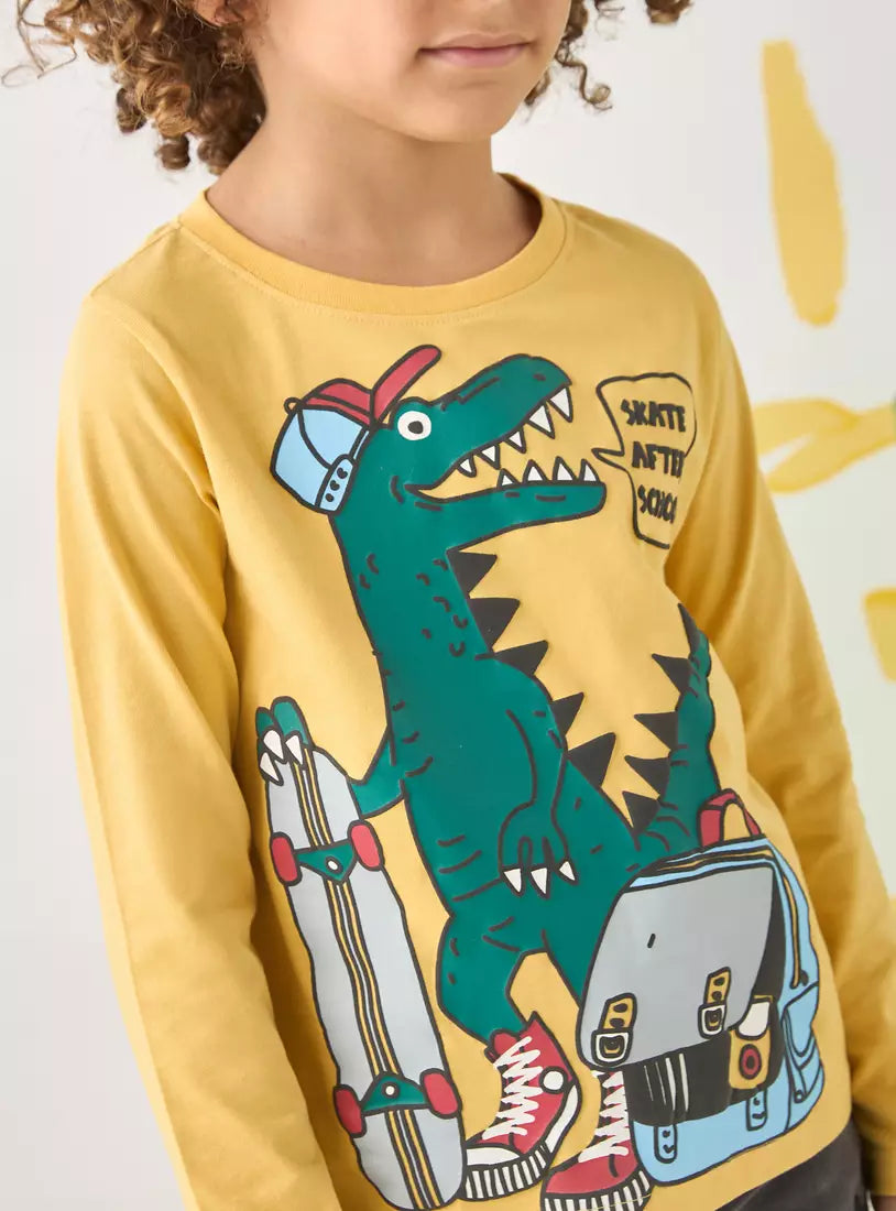 Max Dinosaur Skate Print Long Sleeves T-shirt