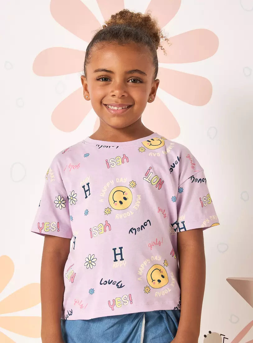 Max All-Over Smiley Print Boxy Cotton T-shirt