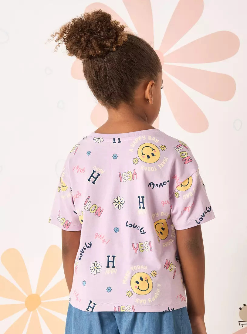 Max All-Over Smiley Print Boxy Cotton T-shirt