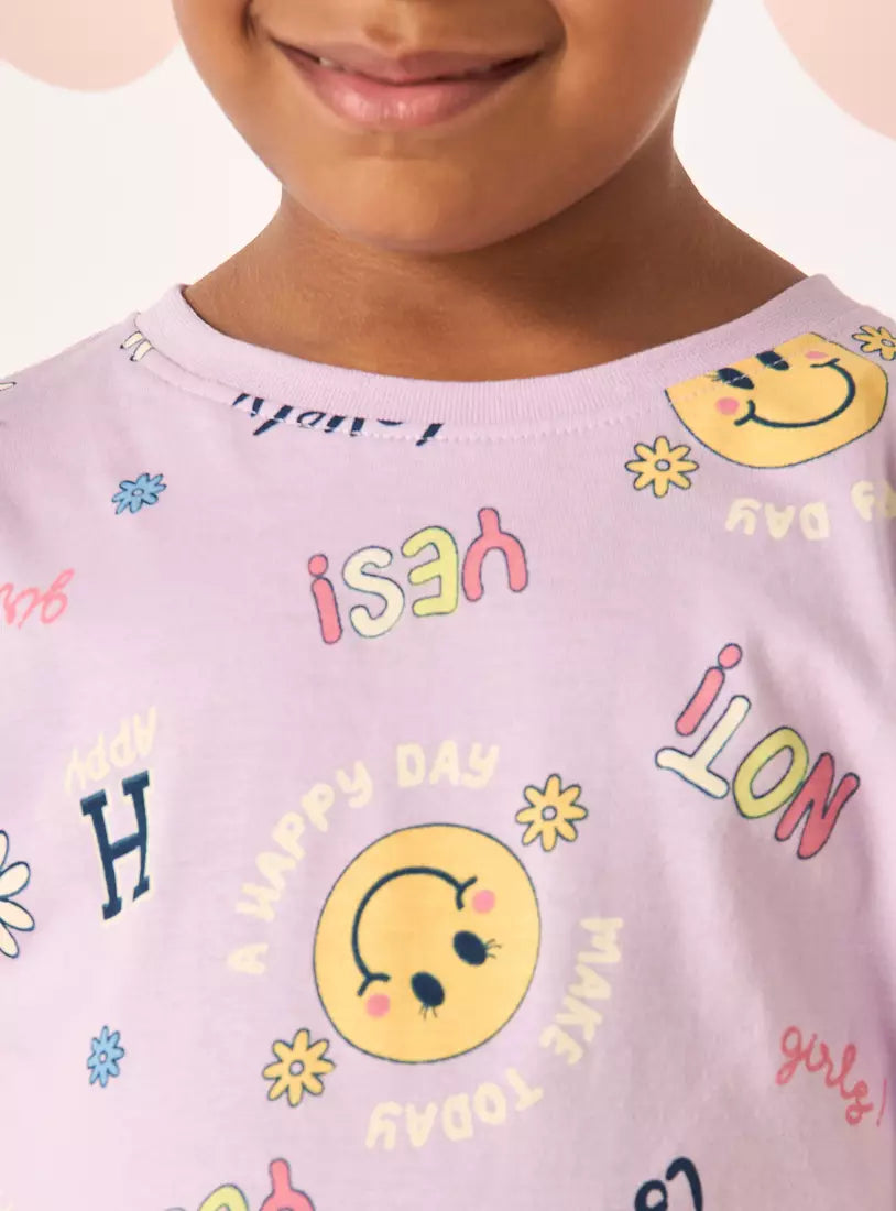 Max All-Over Smiley Print Boxy Cotton T-shirt