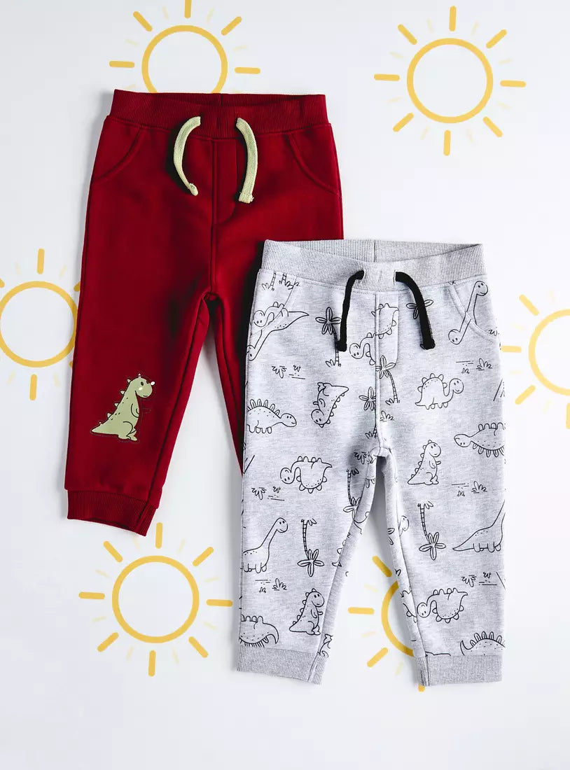 Max Pack of 2 - Dinosaur Print Joggers with Drawstring Closure