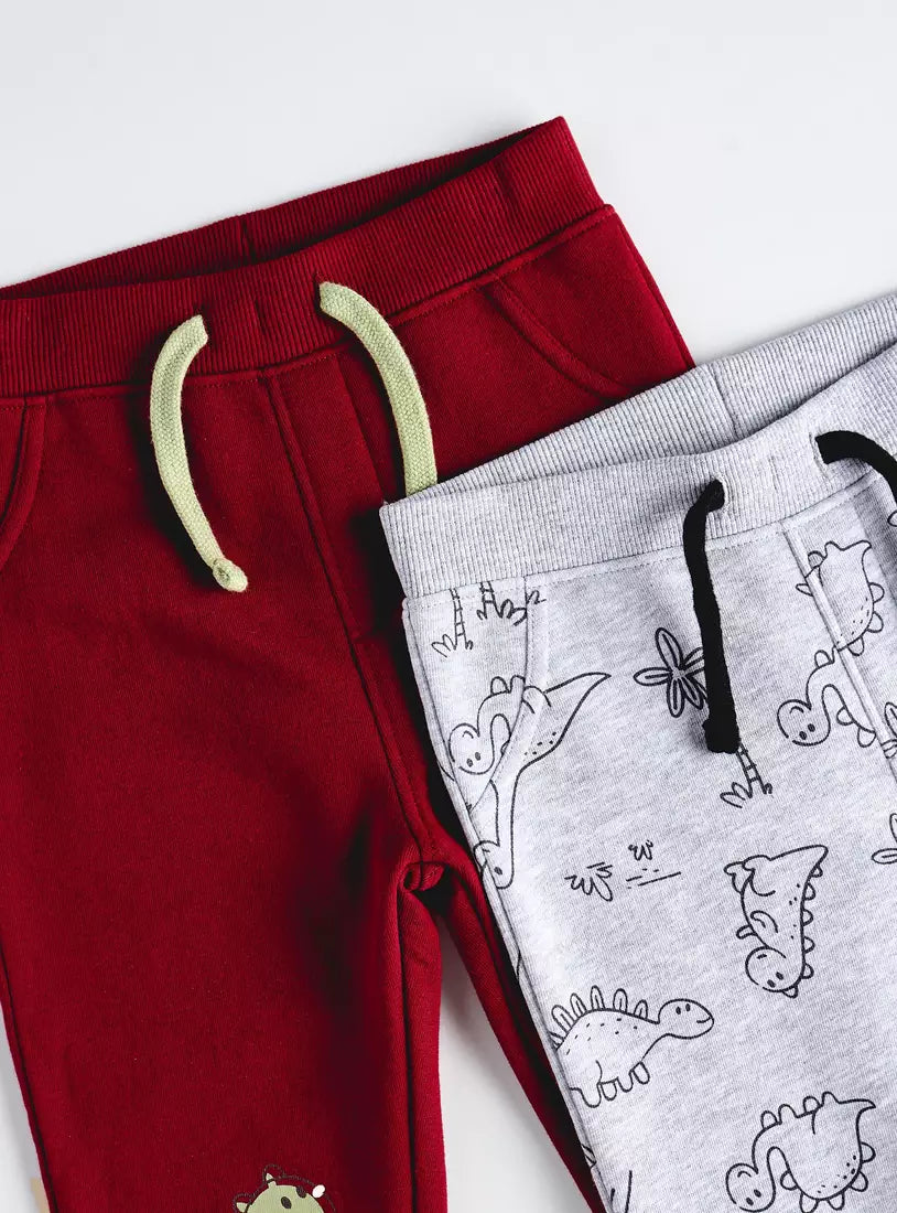 Max Pack of 2 - Dinosaur Print Joggers with Drawstring Closure