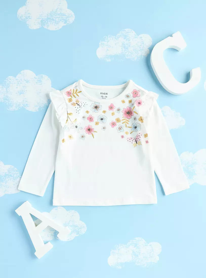 Max Floral Print Ruffle Detail T-shirt