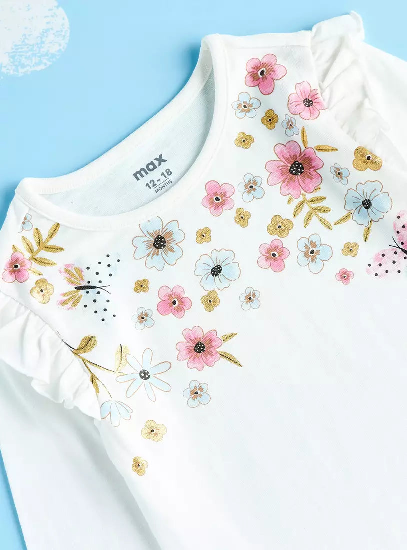 Max Floral Print Ruffle Detail T-shirt