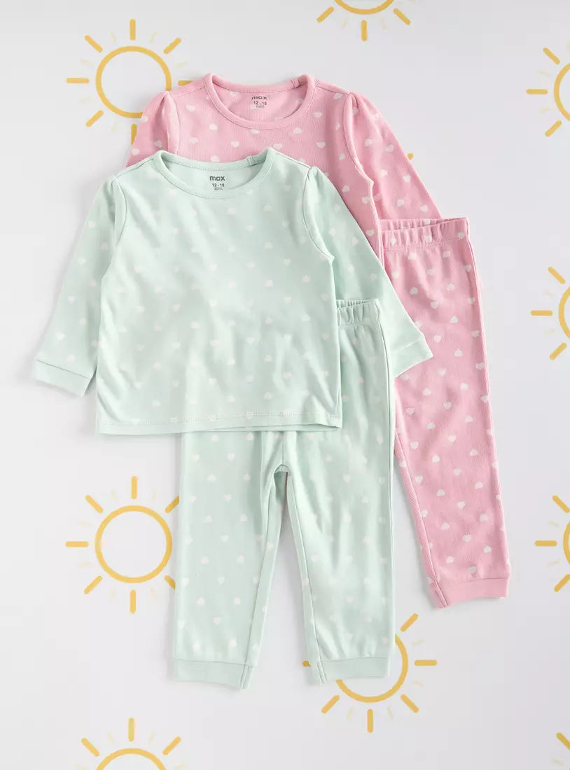 Max Pack of 2 - All-Over Heart Print T-shirts and Pyjamas
