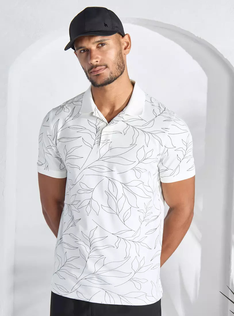 Max All-Over Leaf Print Polo T-shirt