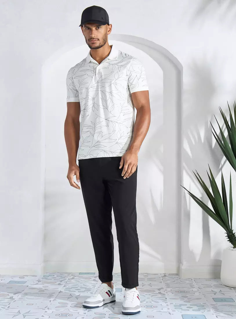 Max All-Over Leaf Print Polo T-shirt