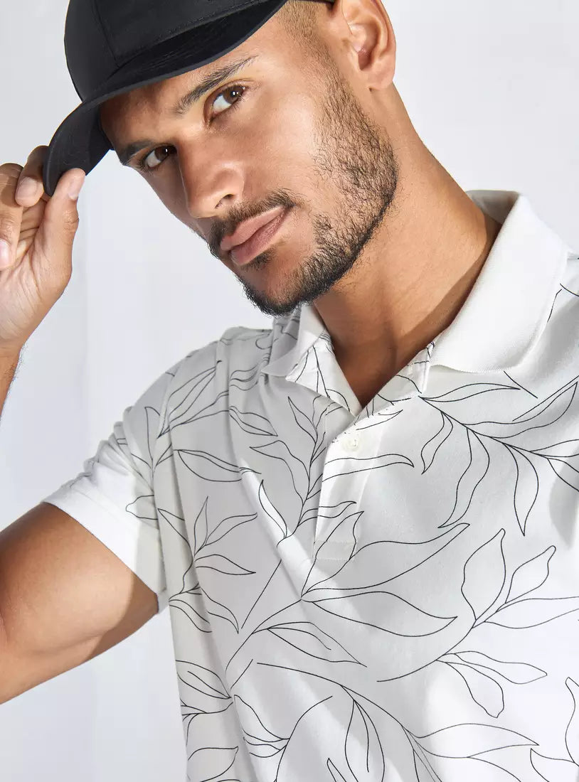 Max All-Over Leaf Print Polo T-shirt