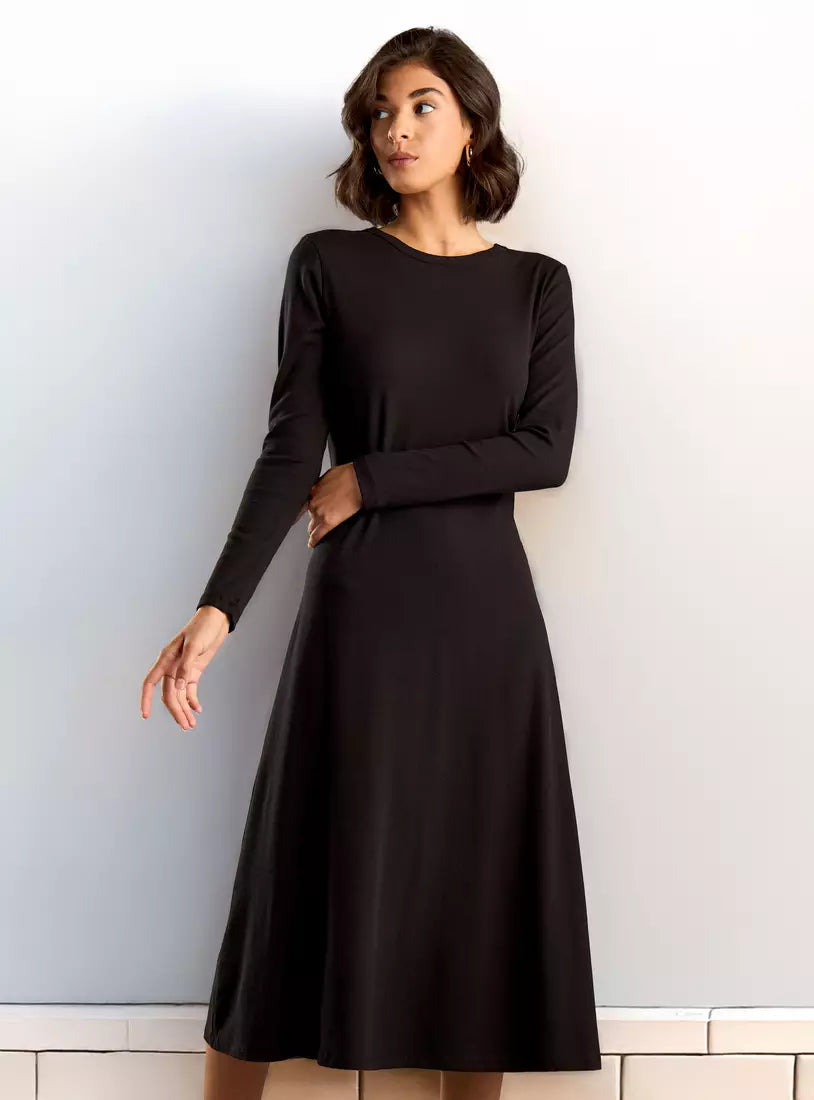 Max Ribbed Flared Midi Dress with Long Sleeves