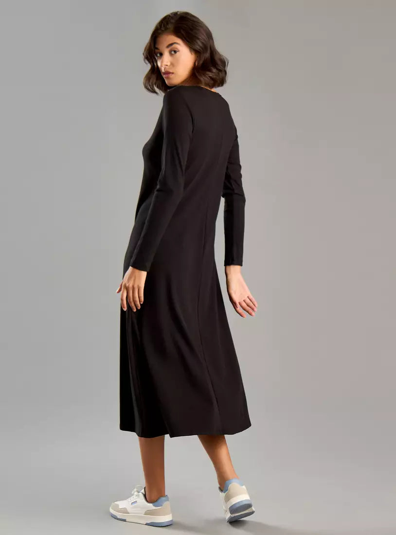Max Ribbed Flared Midi Dress with Long Sleeves