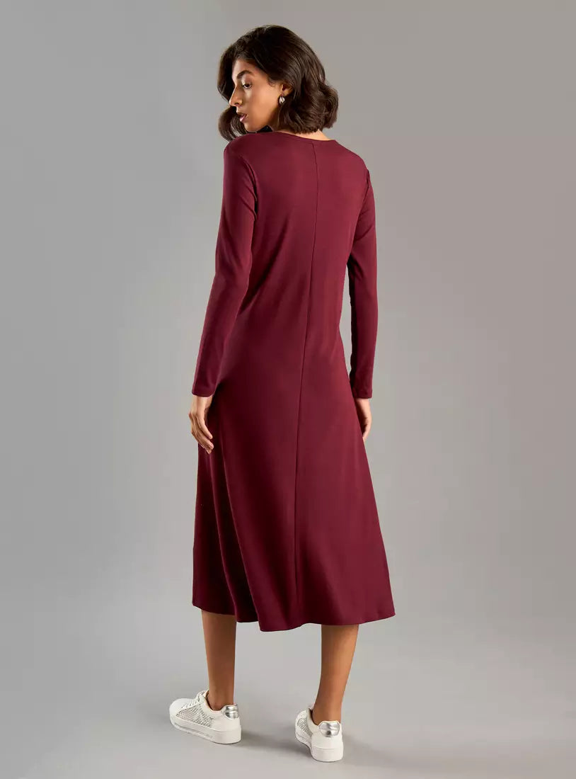 Max Ribbed Flared Midi Dress with Long Sleeves