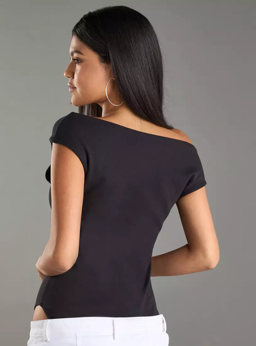 Max Plain Boat Neck Bodysuit with Cap Sleeves