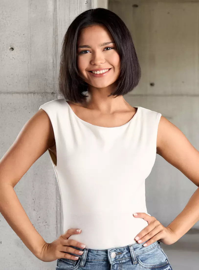 Max Plain Boat Neck Bodysuit with Cap Sleeves