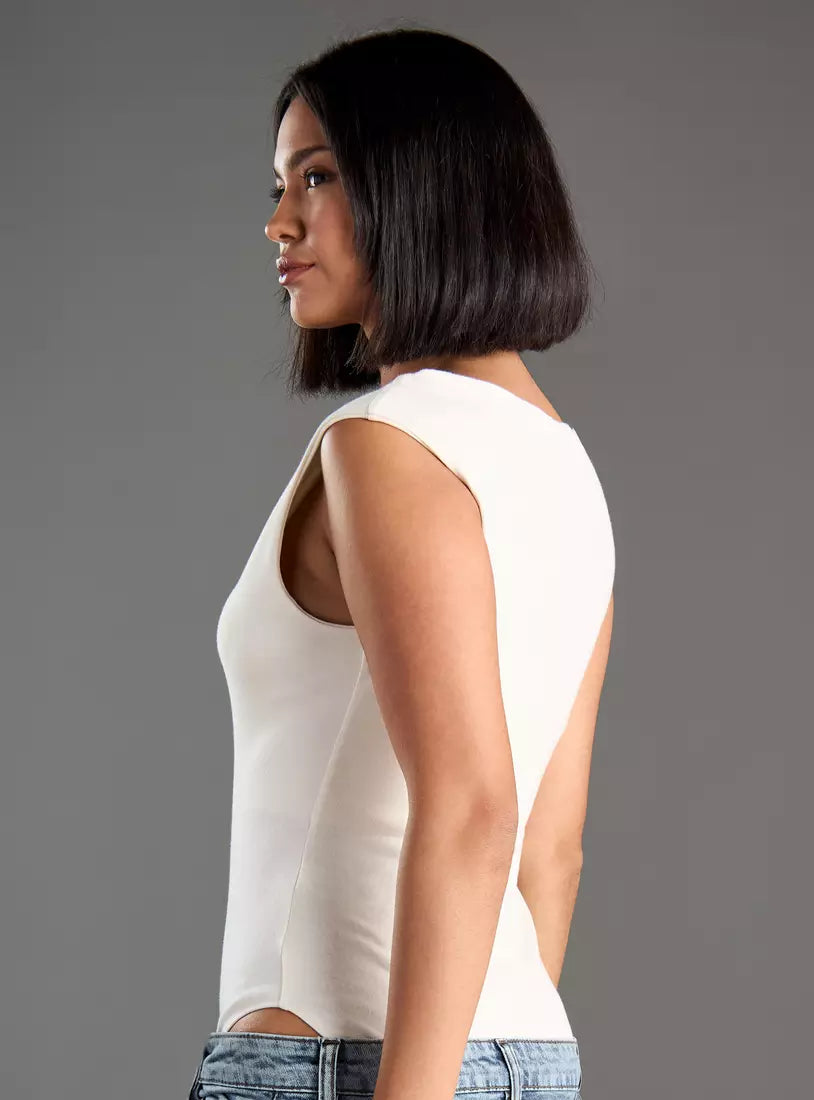 Max Plain Boat Neck Bodysuit with Cap Sleeves