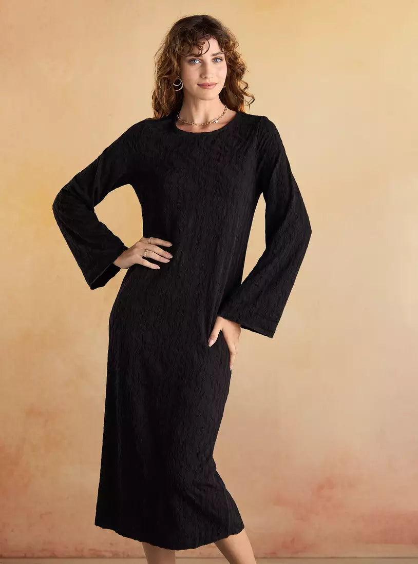 Max Textured Midi Dress with Long Sleeves